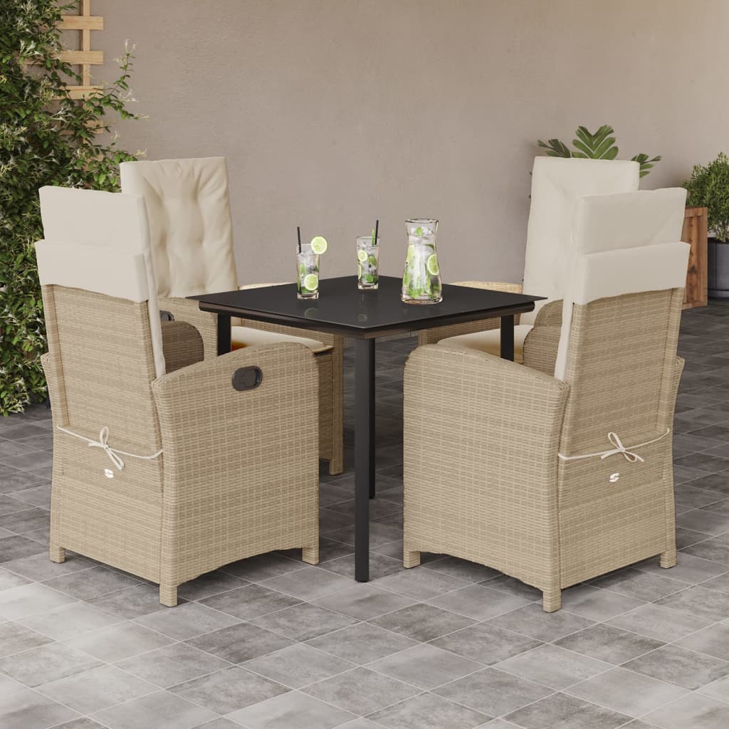 Set da Pranzo da Giardino 5 pz con Cuscini Beige in Polyrattan 3212381