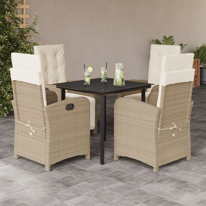 Set da Pranzo da Giardino 5 pz con Cuscini Beige in Polyrattan 3212382