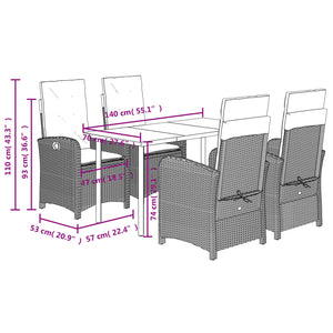 Set da Pranzo da Giardino 5 pz con Cuscini Beige in Polyrattan 3212383