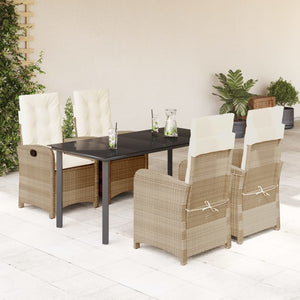 Set da Pranzo da Giardino 5 pz con Cuscini Beige in Polyrattan 3212384