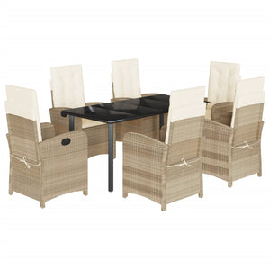 Set da Pranzo da Giardino 7 pz con Cuscini Beige in Polyrattan 3212385