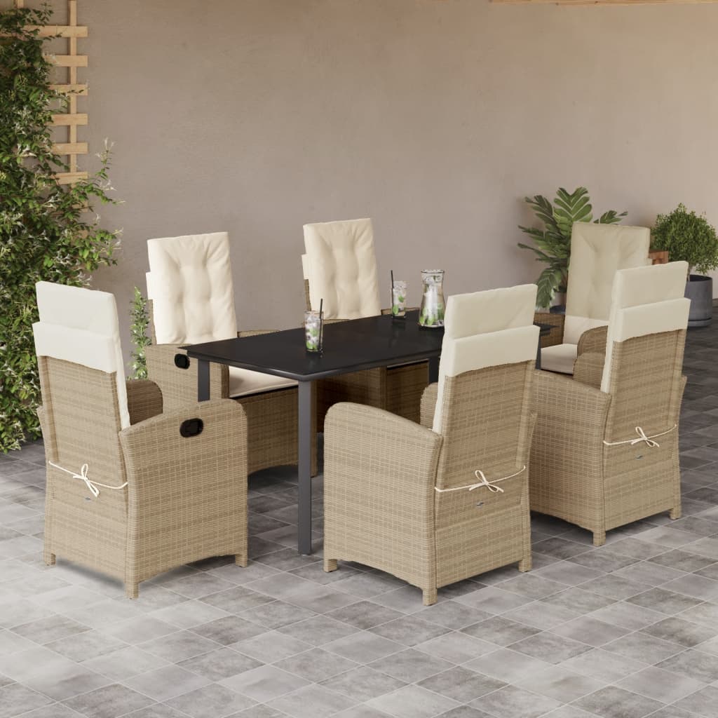 Set da Pranzo da Giardino 7 pz con Cuscini Beige in Polyrattan 3212385