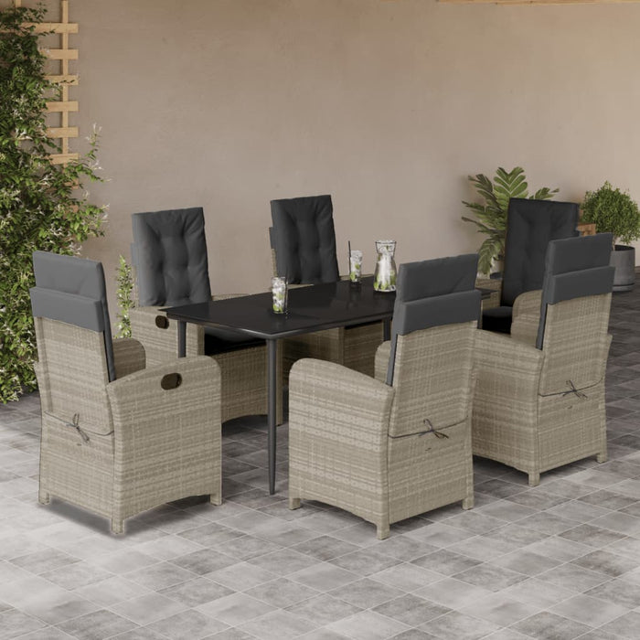 Set da Pranzo da Giardino 7 pz Cuscini Polyrattan Grigio Chiaro 3212415