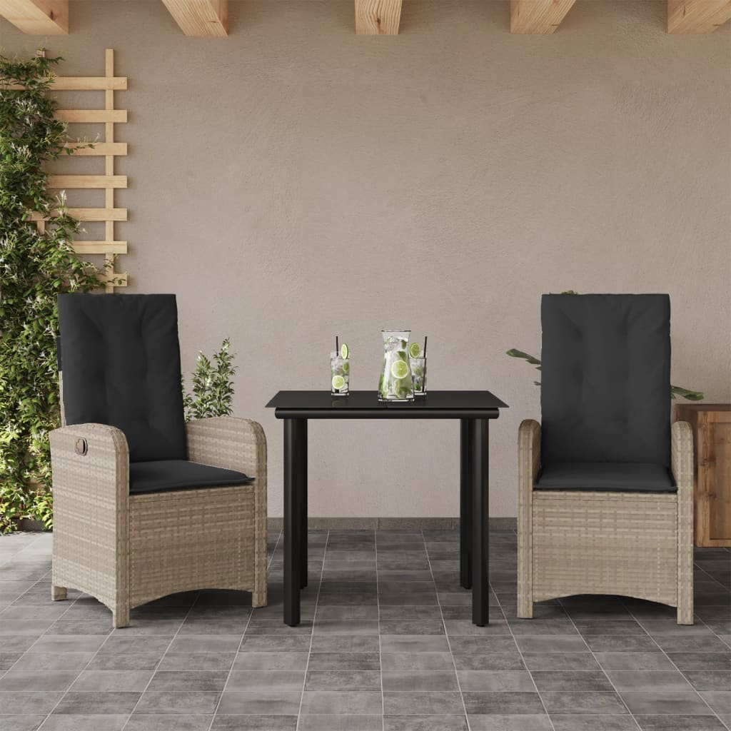 Set Pranzo da Giardino 3pz con Cuscini Grigio Chiaro Polyrattan 3212420