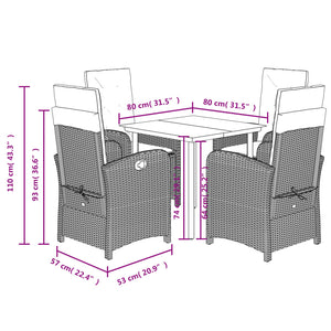 Set Pranzo da Giardino 5pz con Cuscini Grigio Chiaro Polyrattan 3212421