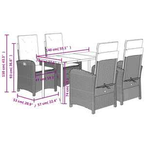 Set Pranzo da Giardino 5pz con Cuscini Grigio Chiaro Polyrattan 3212423