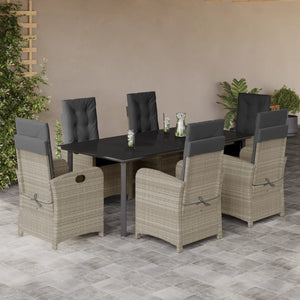 Set da Pranzo da Giardino 7 pz Cuscini Polyrattan Grigio Chiaro 3212427