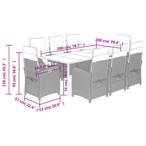 Set Pranzo da Giardino 9pz con Cuscini Grigio Chiaro Polyrattan 3212428