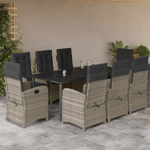 Set Pranzo da Giardino 9pz con Cuscini Grigio Chiaro Polyrattan 3212428