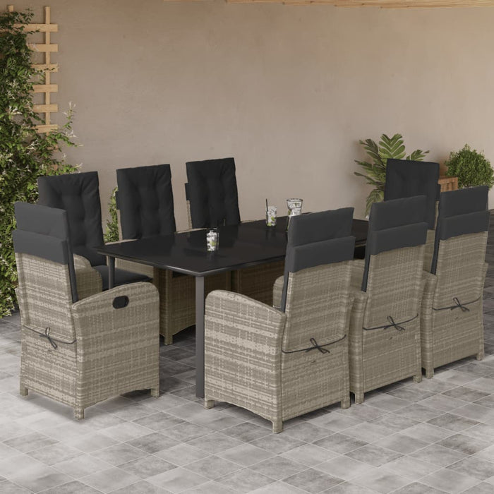 Set Pranzo da Giardino 9pz con Cuscini Grigio Chiaro Polyrattancod mxl 113403