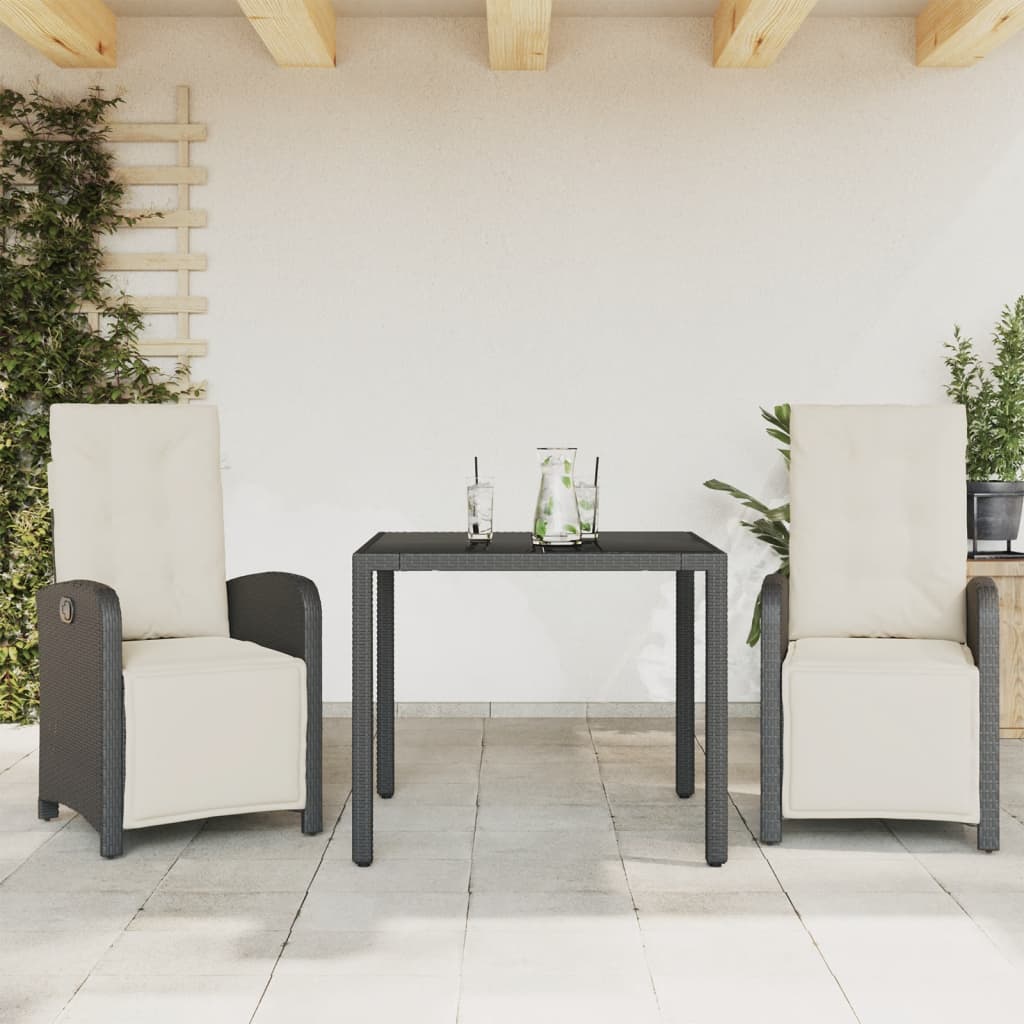 Set da Bistrò 3 pz con Cuscini Nero in Polyrattan 3212450