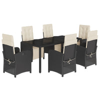 Set da Pranzo da Giardino 7 pz Nero con Cuscini in Polyrattan 3212454