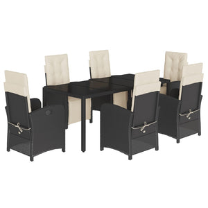 Set da Pranzo da Giardino 7 pz Nero con Cuscini in Polyrattan 3212454