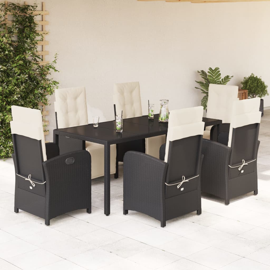 Set da Pranzo da Giardino 7 pz Nero con Cuscini in Polyrattan 3212454