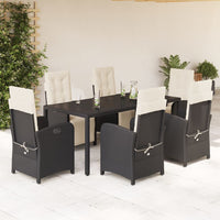 Set da Pranzo da Giardino 7 pz Nero con Cuscini in Polyrattan 3212454