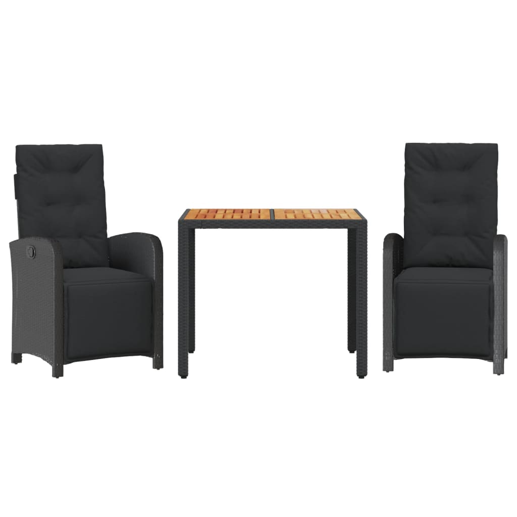 Set da Bistrò 3 pz con Cuscini Nero in Polyrattan 3212474