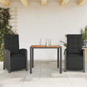 Set da Bistrò 3 pz con Cuscini Nero in Polyrattan 3212474