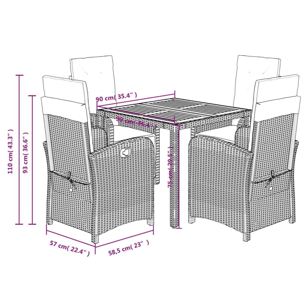 Set da Pranzo da Giardino 5 pz con Cuscini in Polyrattan Grigio 3212481