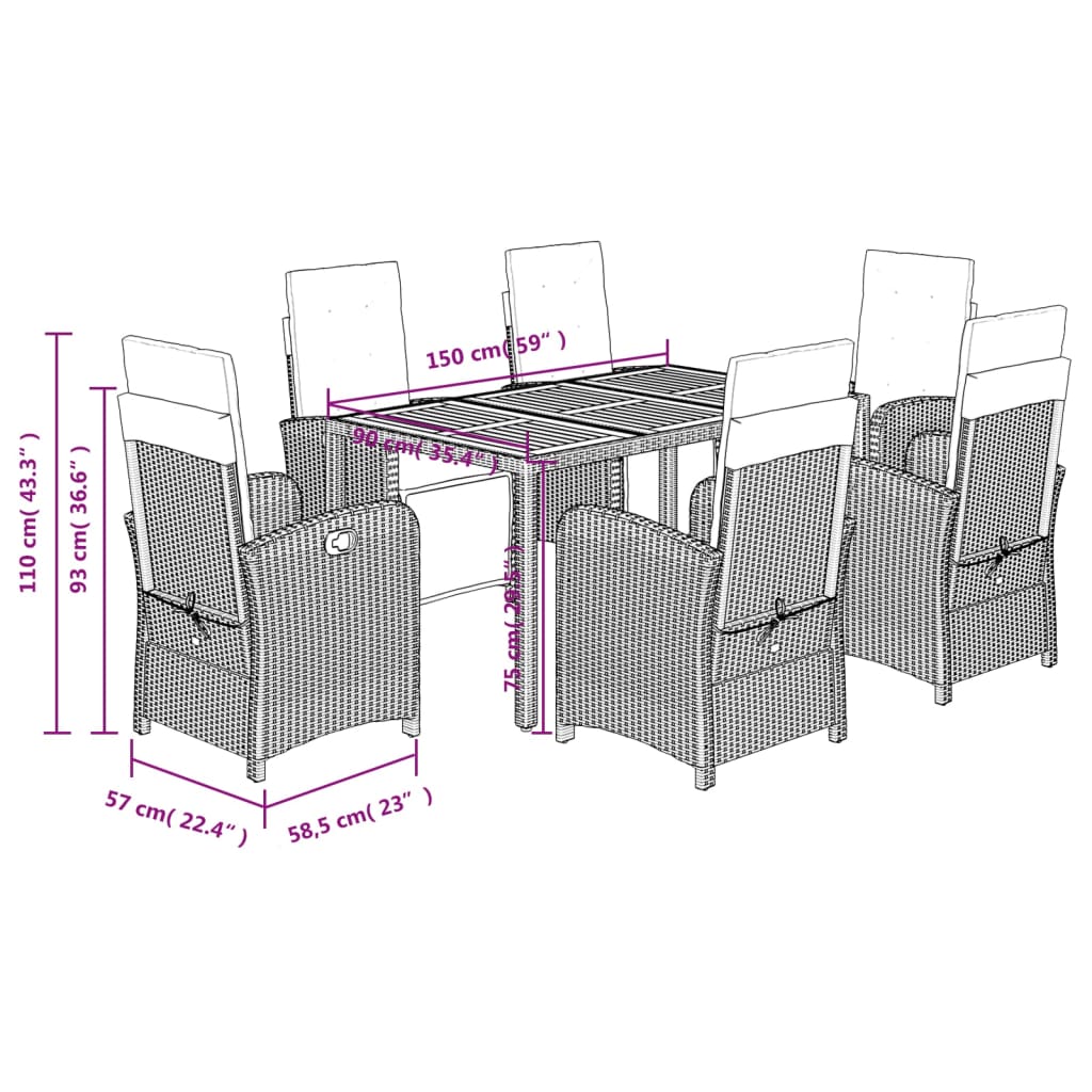 Set da Pranzo da Giardino 7 pz con Cuscini in Polyrattan Grigio 3212484