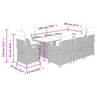 Set da Pranzo da Giardino 9 pz con Cuscini Nero in Polyrattan 3212489