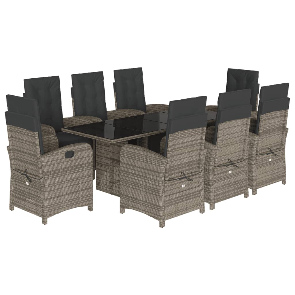 Set da Pranzo da Giardino 9 pz con Cuscini in Polyrattan Grigio 3212493