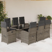 Set da Pranzo da Giardino 9 pz con Cuscini in Polyrattan Grigio 3212493