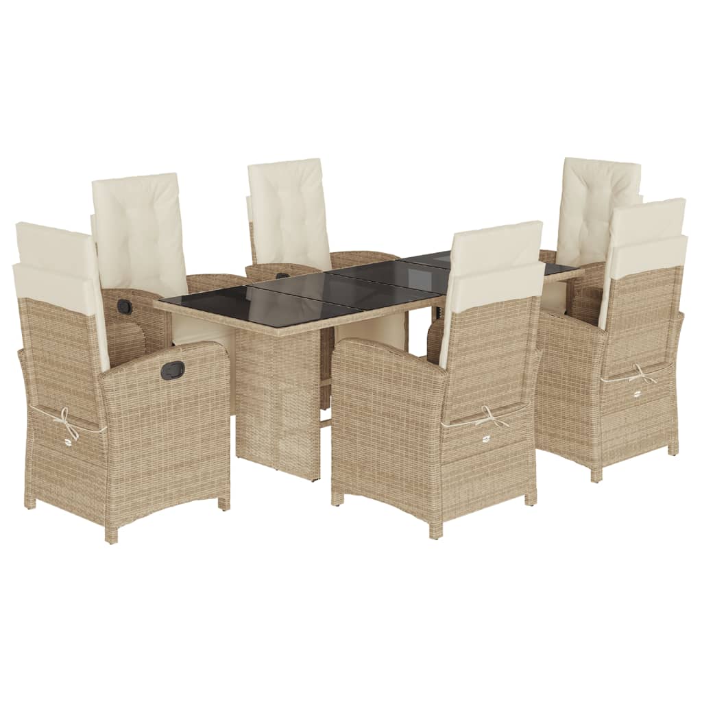 Set da Pranzo da Giardino 7 pz con Cuscini Beige in Polyrattan 3212494