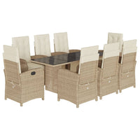 Set da Pranzo da Giardino 9 pz con Cuscini Beige in Polyrattan 3212495