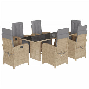 Set da Pranzo da Giardino 7 pz con Cuscini Beige in Polyrattan 3212496