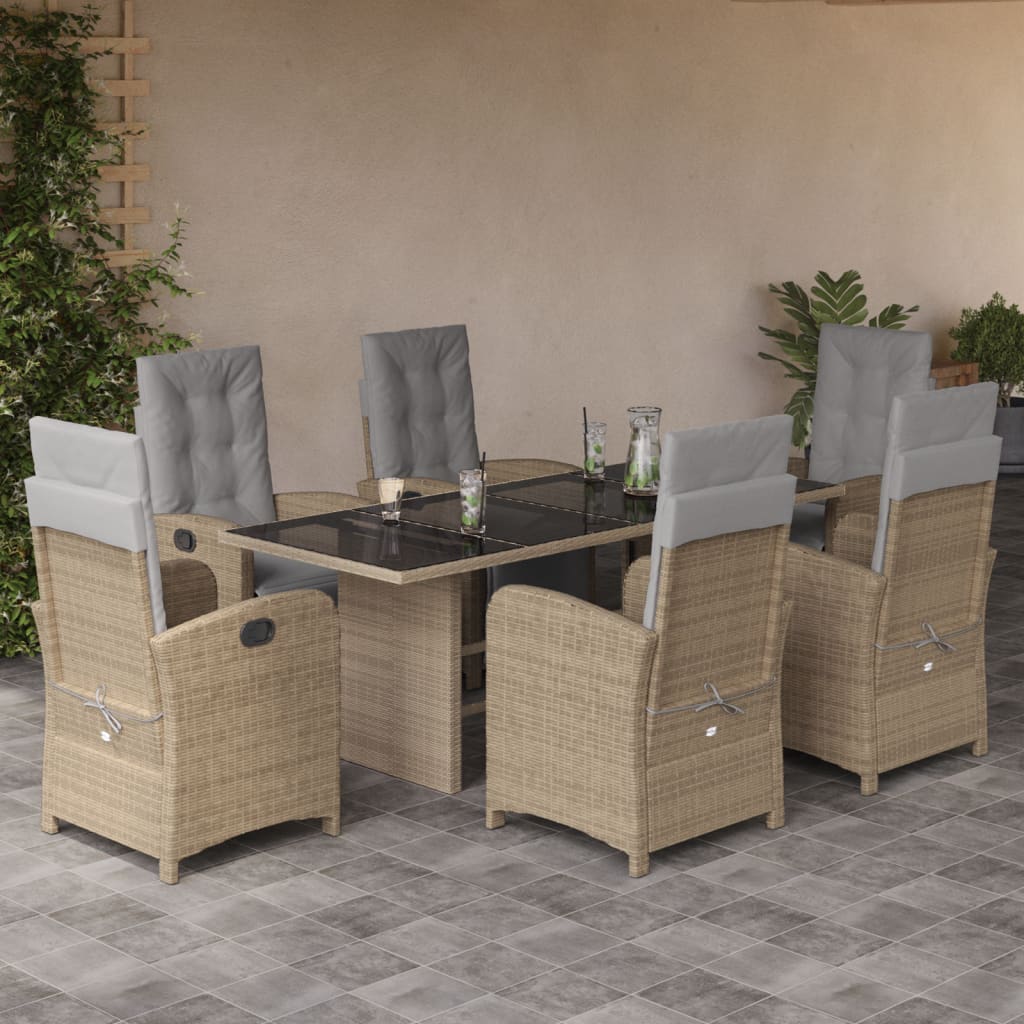 Set da Pranzo da Giardino 7 pz con Cuscini Beige in Polyrattan 3212496