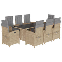 Set da Pranzo da Giardino 9 pz con Cuscini Beige in Polyrattan 3212497