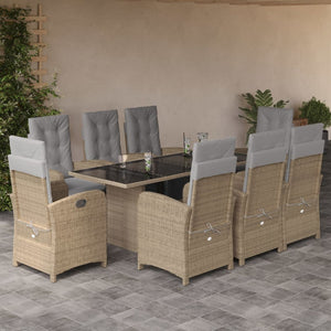 Set da Pranzo da Giardino 9 pz con Cuscini Beige in Polyrattan 3212497