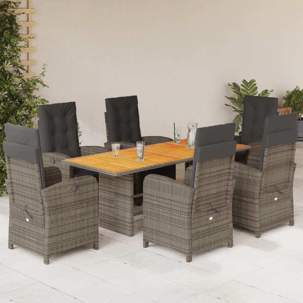 Set da Pranzo da Giardino 7 pz con Cuscini in Polyrattan Grigiocod mxl 113019