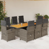 Set da Pranzo da Giardino 9 pz con Cuscini in Polyrattan Grigiocod mxl 89020