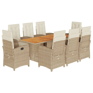 Set da Pranzo da Giardino 9 pz con Cuscini Beige in Polyrattan 3212509