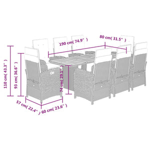 Set da Pranzo da Giardino 9 pz con Cuscini Beige in Polyrattan 3212509