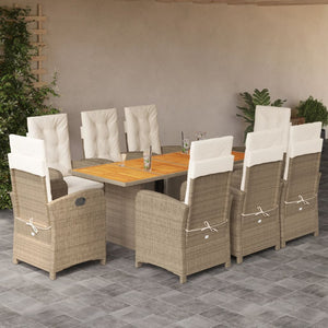 Set da Pranzo da Giardino 9 pz con Cuscini Beige in Polyrattan 3212509