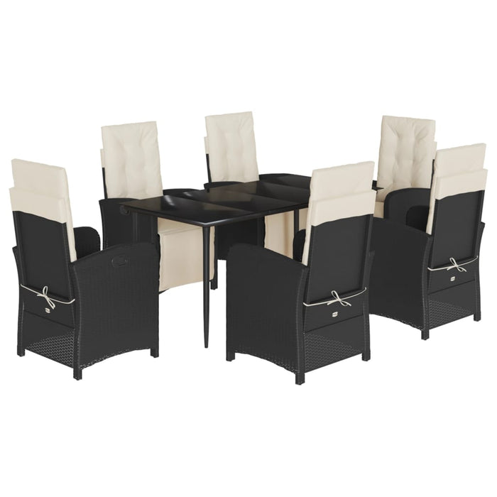 Set da Pranzo da Giardino 7 pz Nero con Cuscini in Polyrattan 3212518