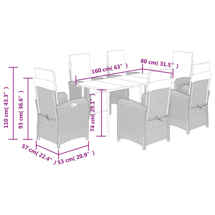 Set da Pranzo da Giardino 7 pz Nero con Cuscini in Polyrattan 3212518