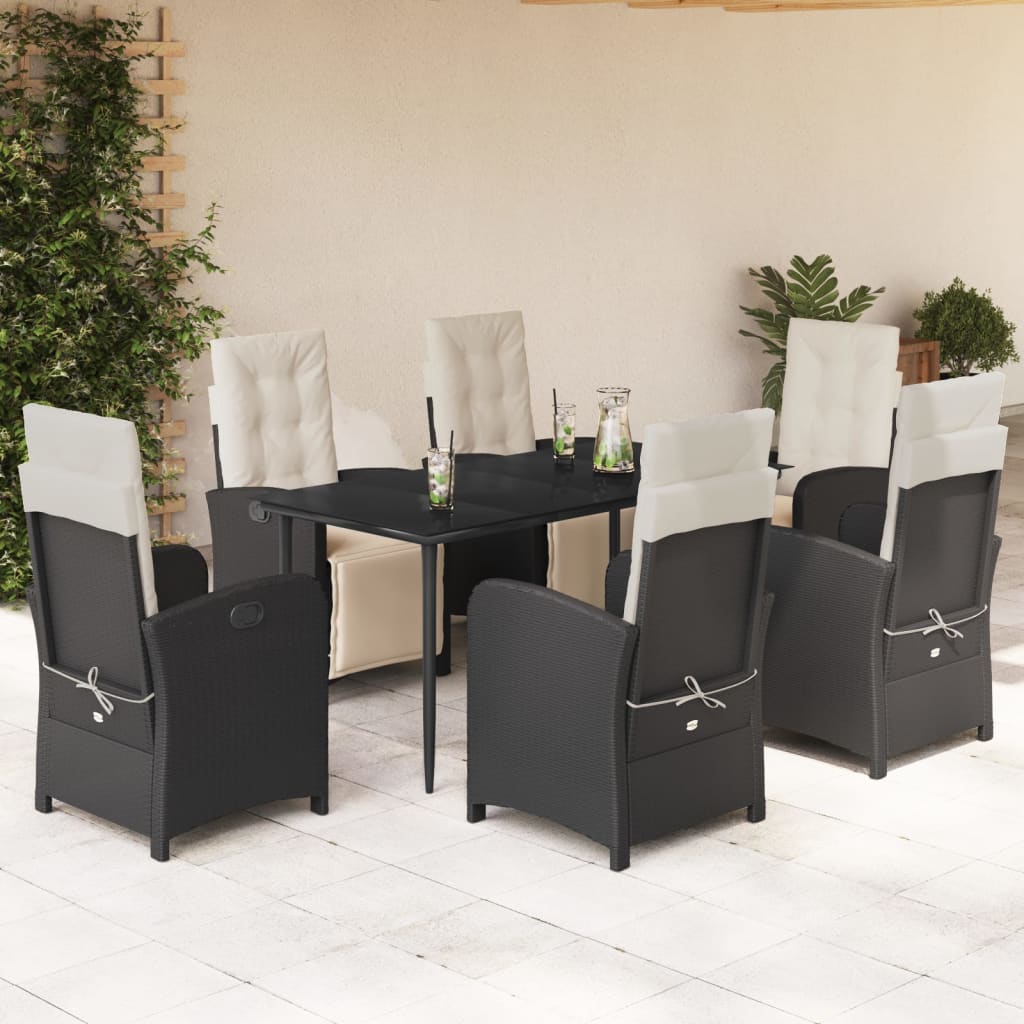 Set da Pranzo da Giardino 7 pz Nero con Cuscini in Polyrattan 3212518