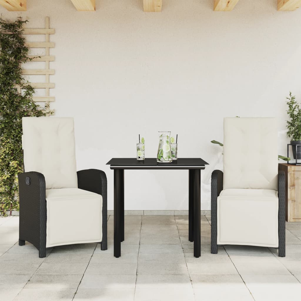 Set da Bistrò 3 pz con Cuscini Nero in Polyrattan 3212521