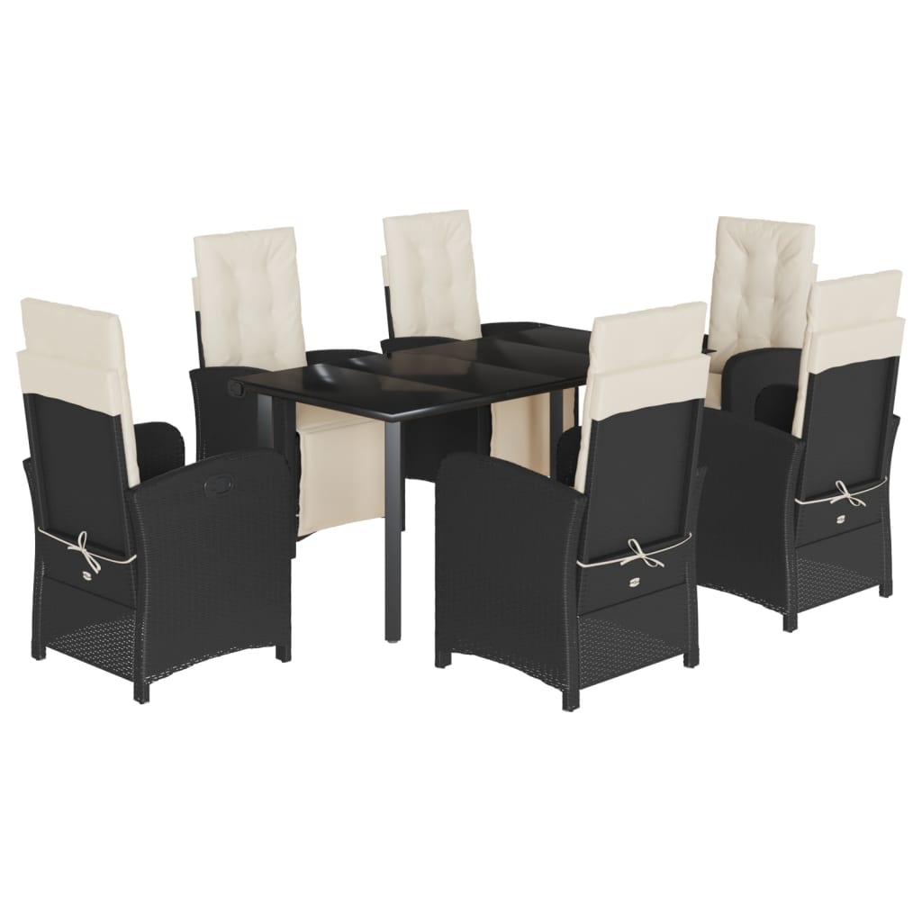 Set da Pranzo da Giardino 7 pz Nero con Cuscini in Polyrattan 3212525