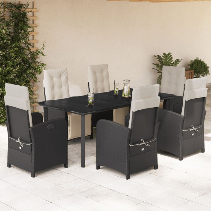 Set da Pranzo da Giardino 7 pz Nero con Cuscini in Polyrattancod mxl 86934