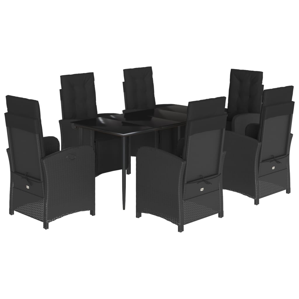 Set da Pranzo da Giardino 7 pz Nero con Cuscini in Polyrattan 3212532