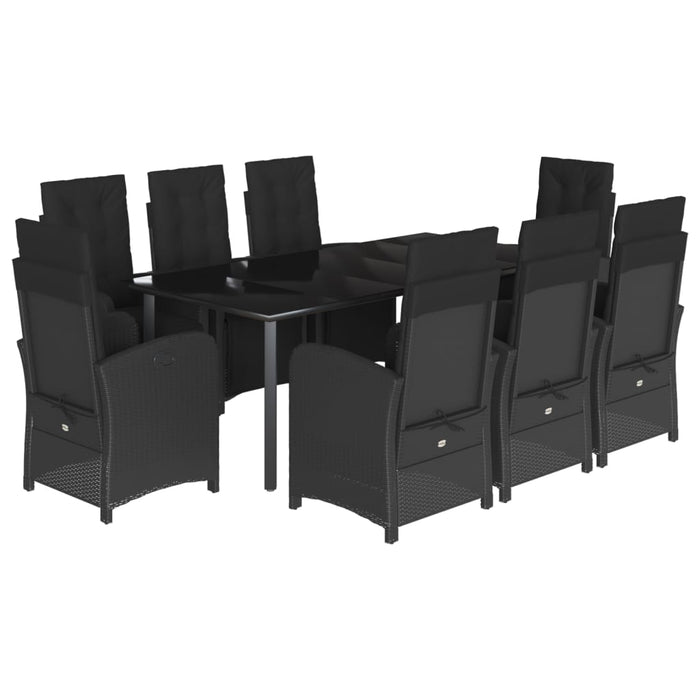 Set da Pranzo da Giardino 9 pz con Cuscini Nero in Polyrattan 3212541