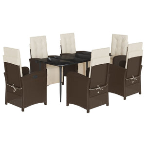 Set da Pranzo da Giardino 7pz con Cuscini in Polyrattan Marrone 3212546