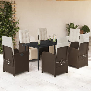 Set da Pranzo da Giardino 7pz con Cuscini in Polyrattan Marrone 3212546