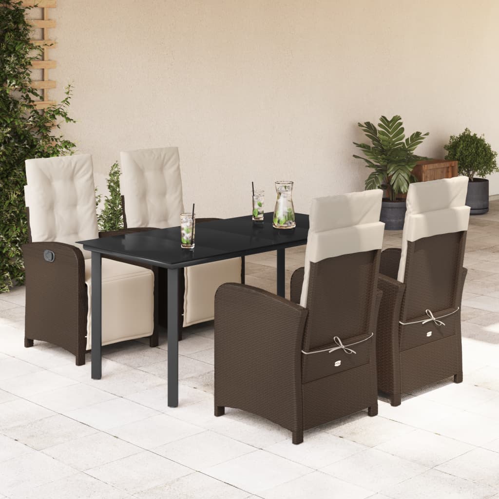 Set da Pranzo da Giardino 5pz con Cuscini in Polyrattan Marrone 3212552