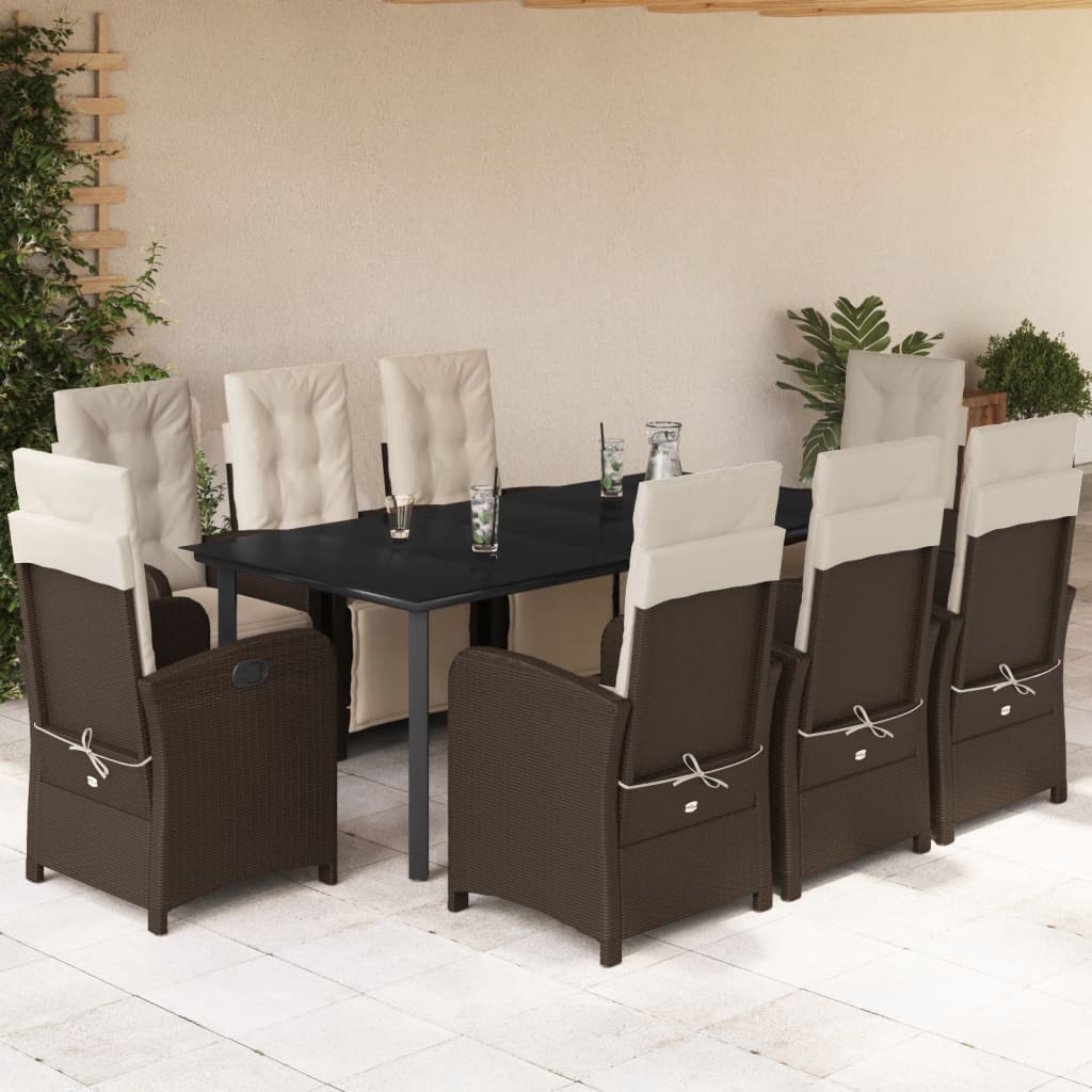 Set da Pranzo da Giardino 9pz con Cuscini Marrone in Polyrattan 3212555