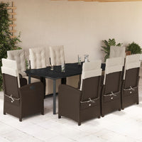 Set da Pranzo da Giardino 9pz con Cuscini Marrone in Polyrattan 3212555